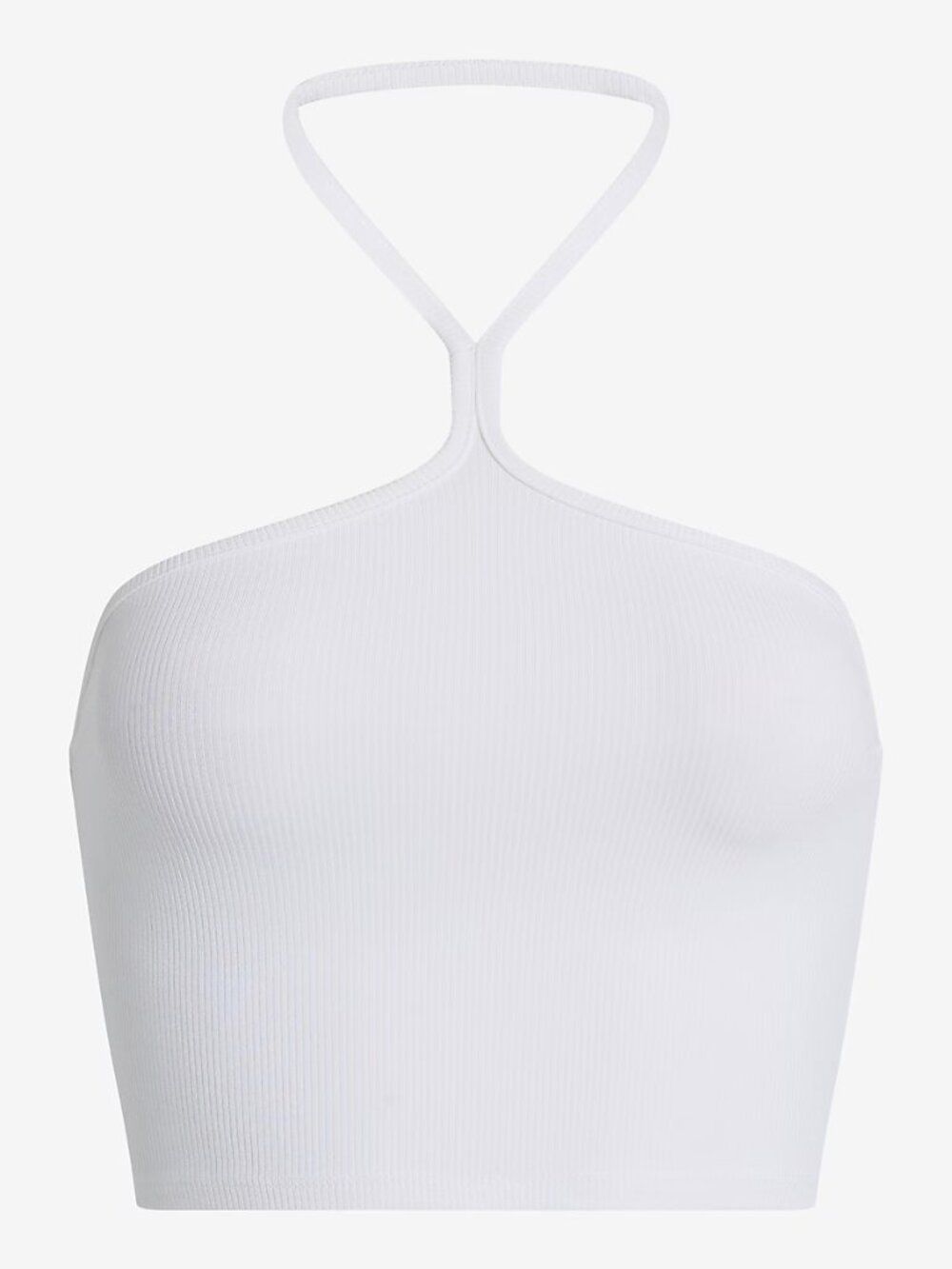 Express Fitted Ribbed Halter Cropped Tank Top White - Picture 3 of 8